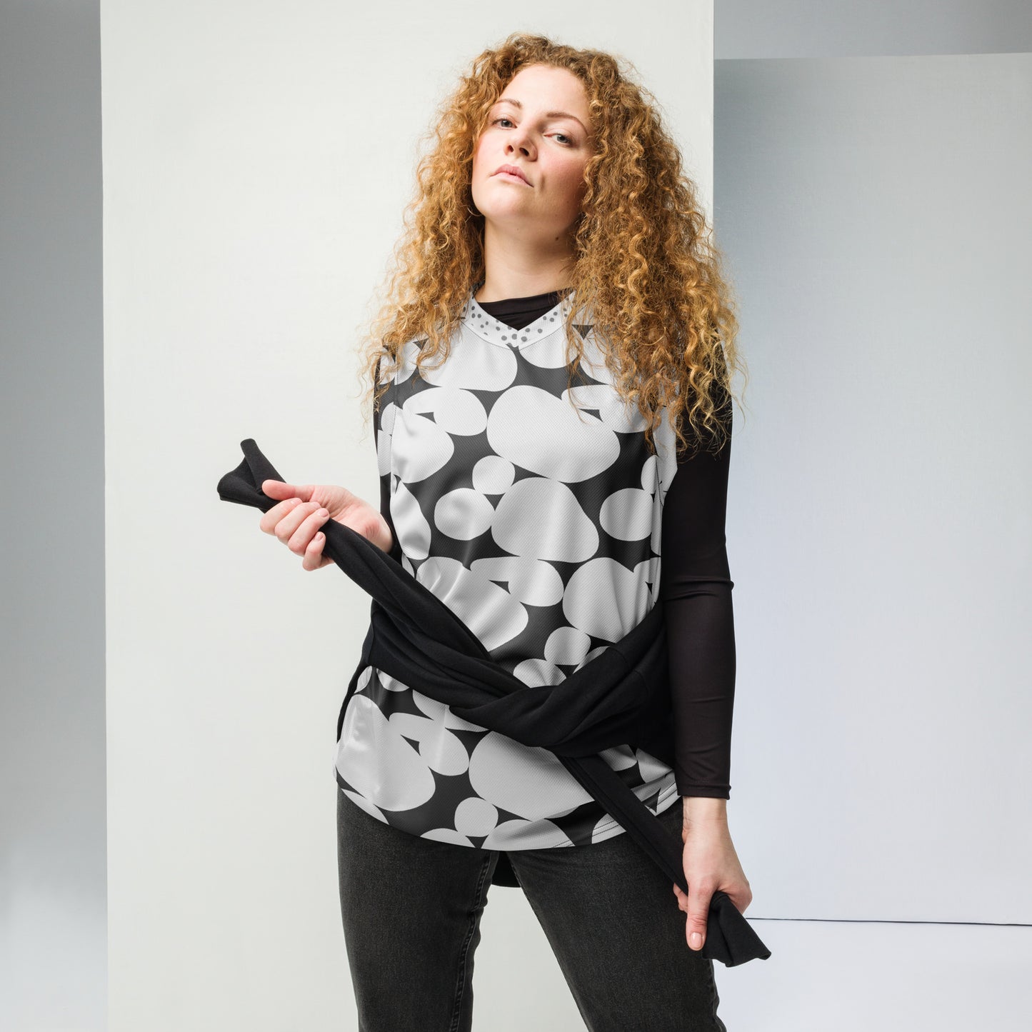 Black and White print unisex basketball jersey