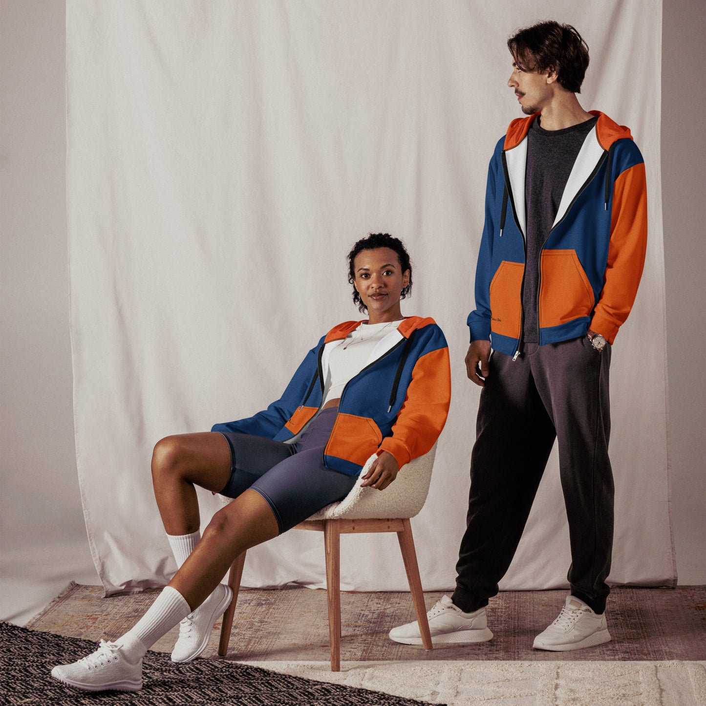 Blue and Orange Unisex zip hoodie